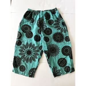 Hot Cotton By Marc Ware Linen Blend Pants Women 1X Teal Black Print Boho Beach